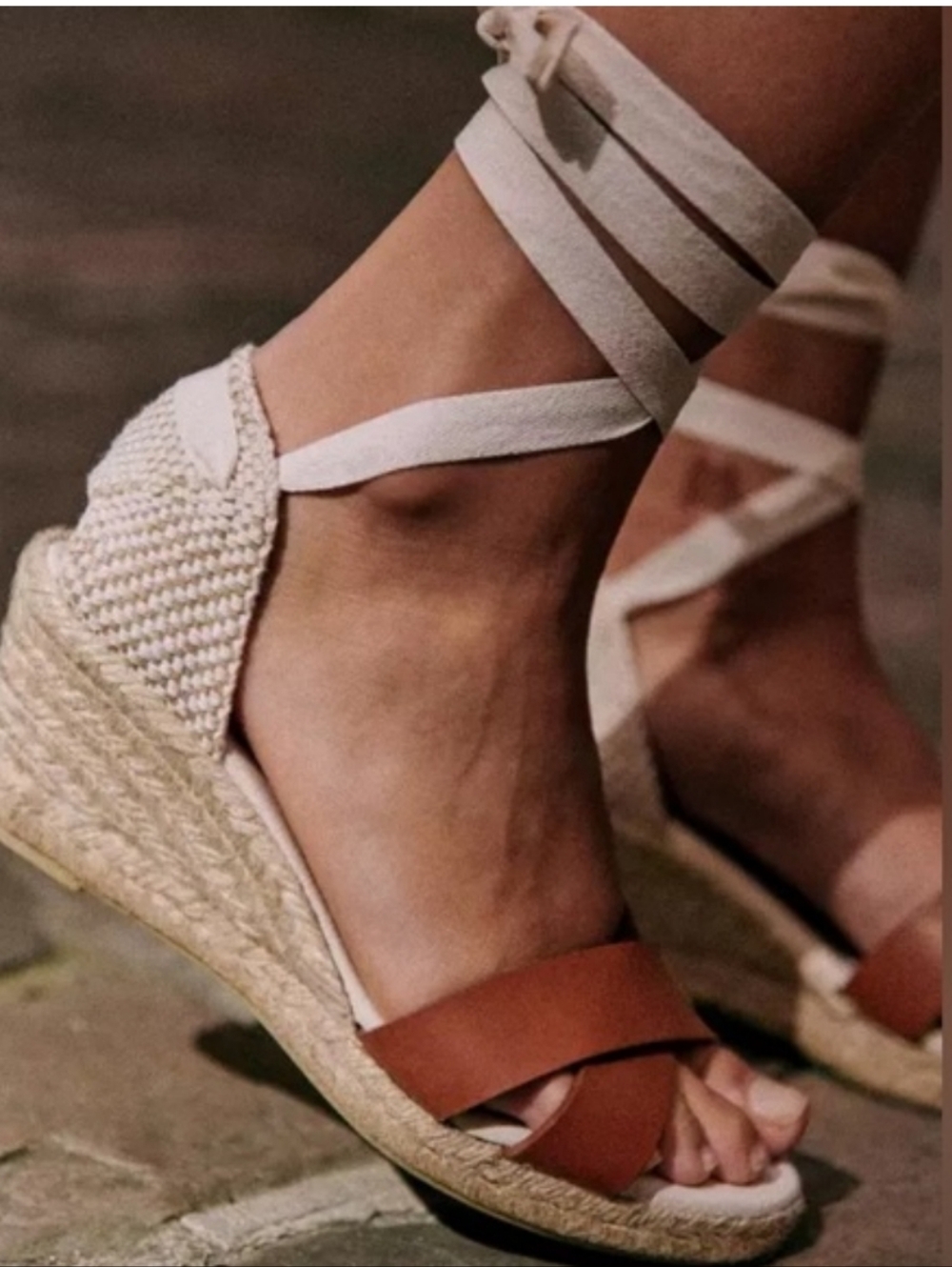 Sezane Ilda Espadrille Wedge Sandals - Brown & Cream
